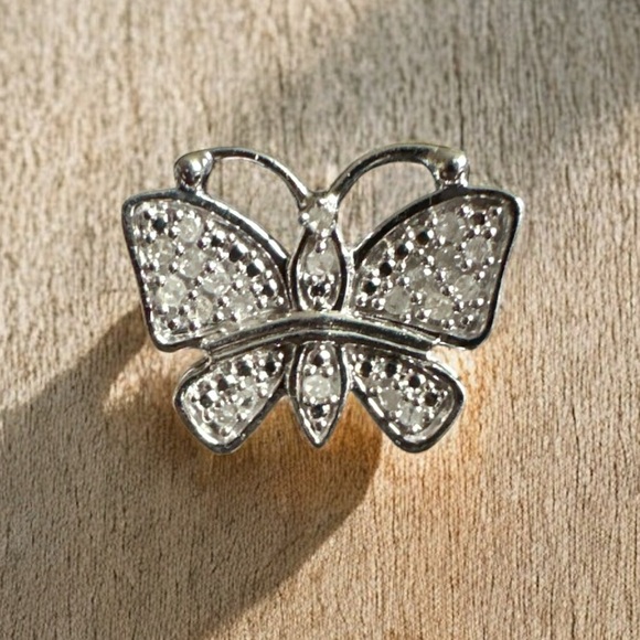 Elegant 925 Sterling Silver and Diamond Butterfly Earrings NWOT - Picture 3 of 6